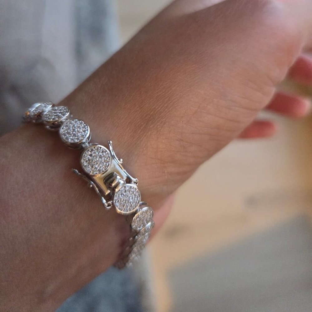 Neiman Marcus 18k White Gold Plated Round-Cut CZ Bracelet - Picture 2 of 5